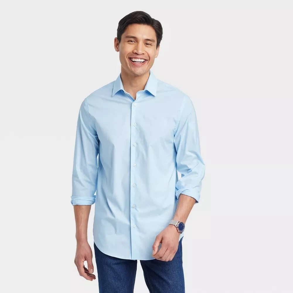 Men's Performance Long Sleeve Dress‎ Shirt - Goodfellow & Co Blue M NWT